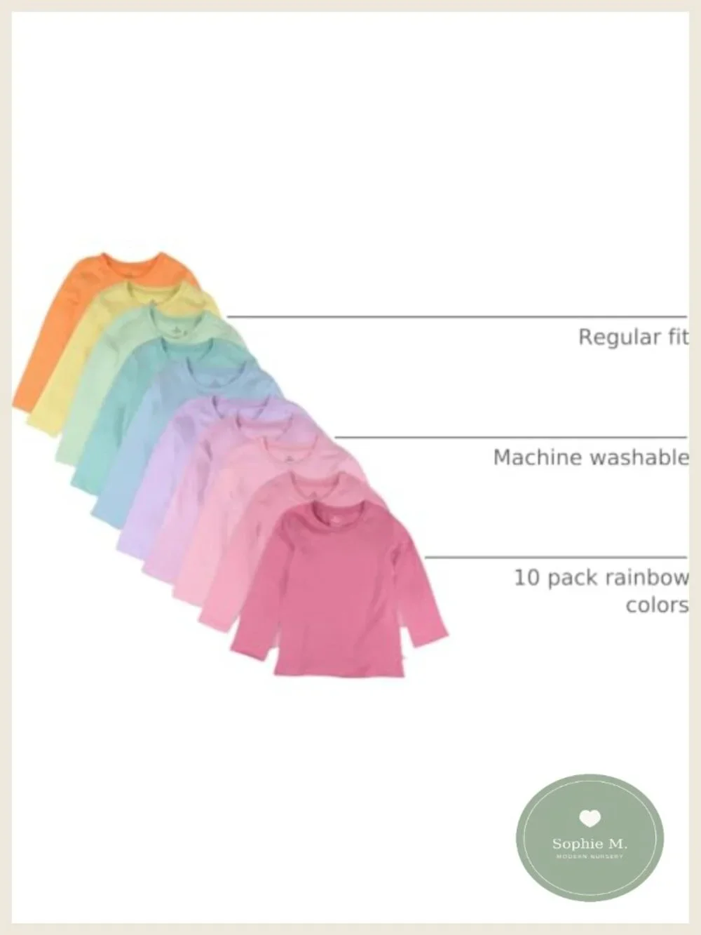 10 Pack Baby Toddler Long Sleeve T-Shirts 100% Organic Cotton